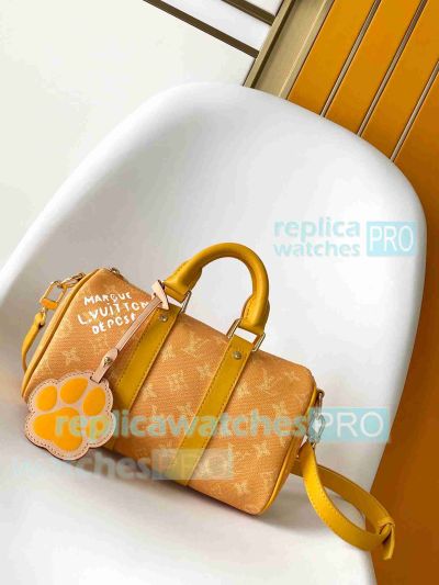 Copy L---V Keepall Bandoulière 25 Handbag Jaune Mat Yellow Color